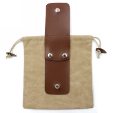 (Brown) PU Leather Bushcraft Waist Bag With Cover & Buckle Foldable Heavy Duty Tool Pouch With Drawstring for Outdoor Camping