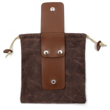 (Coffee) PU Leather Bushcraft Waist Bag With Cover & Buckle Foldable Heavy Duty Tool Pouch With Drawstring for Outdoor Camping
