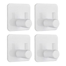 (Space Aluminium, White 4PCS) 4pcs Wall Mounted Towel Hanger Rustproof Easy Installation Bathroom Organiser Rack for Shower