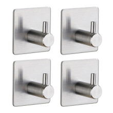 (Stainless Steel, Silver 4PCS) 4pcs Wall Mounted Towel Hanger Rustproof Easy Installation Bathroom Organiser Rack for Shower