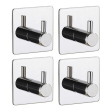 (Stainless Steel, Bright 4PCS) 4pcs Wall Mounted Towel Hanger Rustproof Easy Installation Bathroom Organiser Rack for Shower