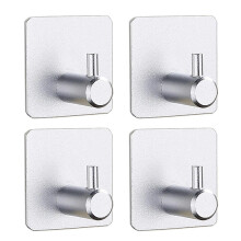 (Space Aluminium, Silver 4PCS) 4pcs Wall Mounted Towel Hanger Rustproof Easy Installation Bathroom Organiser Rack for Shower