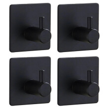 (Stainless Steel, Black 4PCS) 4pcs Wall Mounted Towel Hanger Rustproof Easy Installation Bathroom Organiser Rack for Shower