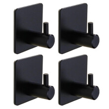 (Space Aluminium, Black 4PCS) 4pcs Wall Mounted Towel Hanger Rustproof Easy Installation Bathroom Organiser Rack for Shower