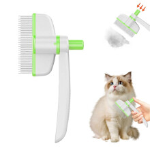 (Green) Self-Cleaning Pet Hair Removal Comb Rotatable Stainless Steel Shedding & Flea Removal Brush for Cats & Dogs