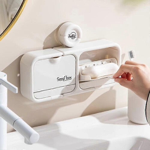 (Single Grid, Elegant Gray) No-Drill Suction Cup Wall Mounted Soaps Dish Quick Drain Design, Extends  Lifespan. Bathroom Accessories 2