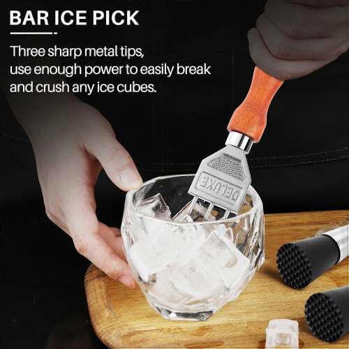 Ice Pick - Sturdy Ice Chipper with Solid Wood Handle, 304 Stainless Steel Three Pronged Ice Crusher 2