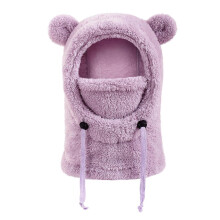 (Purple) Kids Balaclava Ski Mask - Cute Ears Winter Hat Face Mask for Cold Weather, Windproof Warm Fleece Lining Balaclava for Boys & Girls