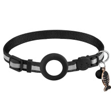 Reflective Pet Collar with Waterproof Tracker-Holder-Black