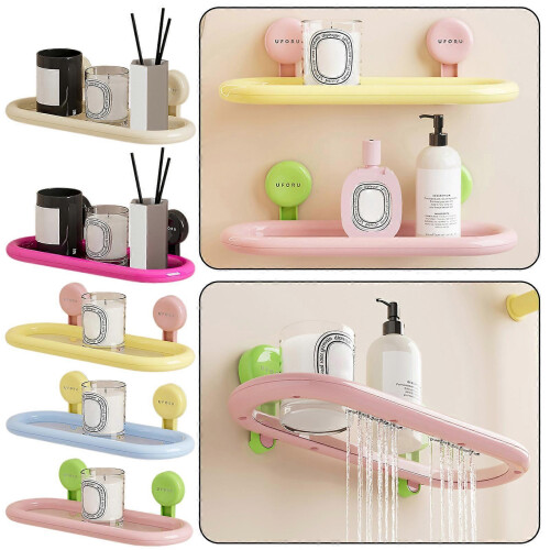 (Double Layer, Cream) No Drill Suction Cup Shower Caddy For Bathroom Space-Saving Versatile Storage for Living Room 1