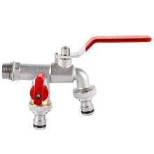 (Red) "1/2" 3/4" Dual Outlet Brass Garden Faucet Outdoor Anti-Freeze Water Spigot Washing Machine Tap for Hose & Pool