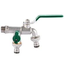 (Green) "1/2" 3/4" Dual Outlet Brass Garden Faucet Outdoor Anti-Freeze Water Spigot Washing Machine Tap for Hose & Pool