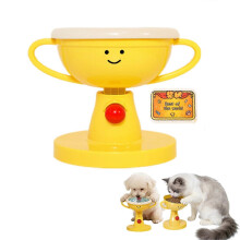 (Ceramic with Brush) Tophy Shaped Adjustable Cat Bowl with Stand, Elevated Pet Food Dish for Cats & Dogs, Anti-Spill Feeder Bowl, Ergonomic Tilt Angle
