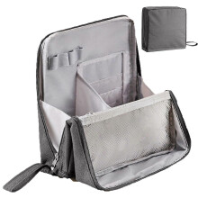 (Grey) Extra Large Standing Makeup Bag, Vertical Waterproof Oxford Storage Organizer with Multi-Compartments for Stationery & Cosmetics