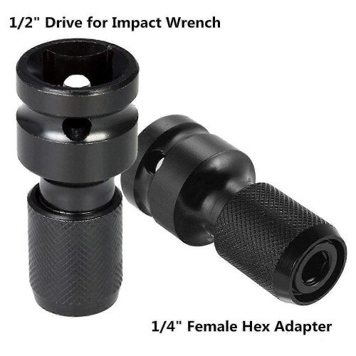 2 Pack 1/2" Square to 1/4" Hex Socket Adapter, Quick Release Impact Ratchet Chuck Converter and Screwdriver Bit Holder Socket 2
