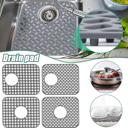 (D, Gray) Silicone Sink Protector Foldable Non-Slip Sink Mat Grid Accessory for Kitchen 2