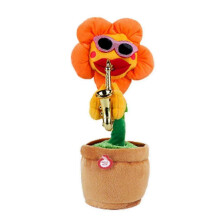 (Sharp Corners,Orange)Dancing Sunflower With Sax 35cm Electronic Singing Toy 80 Songs Swinging Plant Pot