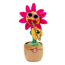 (Sharp Corners,Red)Dancing Sunflower With Sax 35cm Electronic Singing Toy 80 Songs Swinging Plant Pot