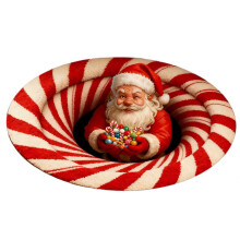 (120cm, E) Christmas 3D Rug - Optical Illusion Area Rugs for Bedroom Living Room Indoor Christmas Decorations Xmas Santa Claus Entryway