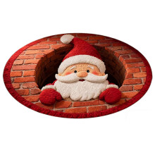 (140cm, G) Christmas 3D Rug - Optical Illusion Area Rugs for Bedroom Living Room Indoor Christmas Decorations Xmas Santa Claus Entryway