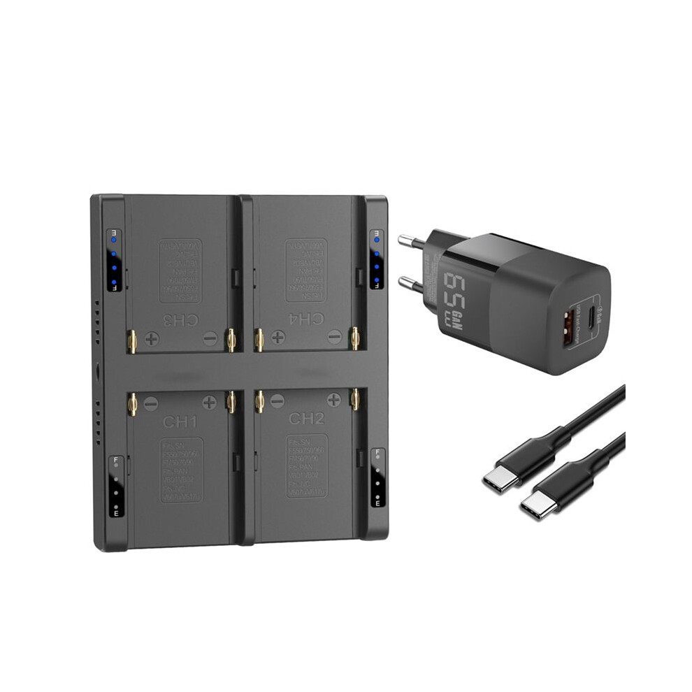 4-Channel Np-F Battery Fast Charger With Pd 65W Power Plug,For Np-F550 F570 F770 F930 F950 F970 Battery Eu Plug 6033350624989