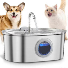 (Silver - USB) 108oz/3.2L Cat Water Fountain with LED Light, Stainless Steel Water Fountain with Quiet Pump & 3-Stage Filter for Cats, Dogs 25-26