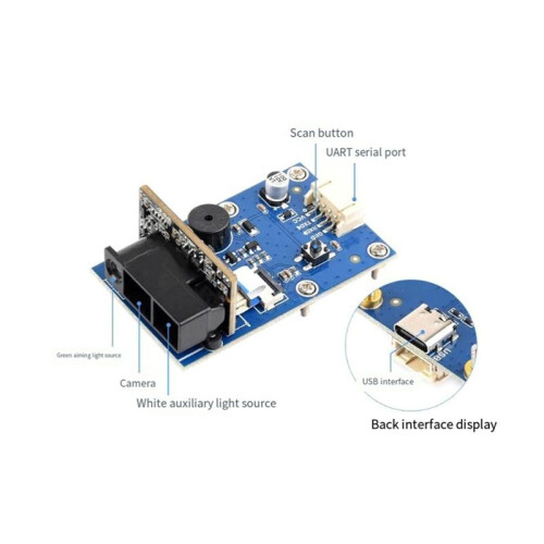 Waveshare Barcode Scanner Module QR Code Recognition USB/UART Interface Compact Design for Versatile Use 2