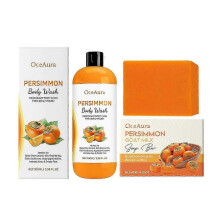 Persimmon Body Wash + Persimmon Soap Bar Set for Body Odor Control, Purifying Deodorizing Body Soap for Eliminating Odor, Skin Brightening