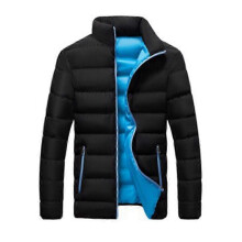 (4XL,Black Blue)Men's Fiber Down Padded Full Zip Short Coat Windproof Winter Puffer Jackets