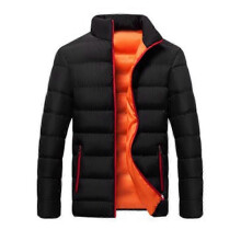 (L,Black Red)Men's Fiber Down Padded Full Zip Short Coat Windproof Winter Puffer Jackets
