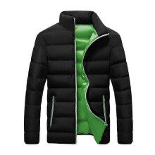(3XL,Black Green)Men's Fiber Down Padded Full Zip Short Coat Windproof Winter Puffer Jackets