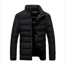 (3XL,Black)Men's Fiber Down Padded Full Zip Short Coat Windproof Winter Puffer Jackets