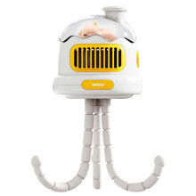 (Without Rotation, White) Rotating Baby Stroller Fan with Night Light - Octopus Cooling Fan Rechargeable Desk Fan for Travel, Dorm & Car