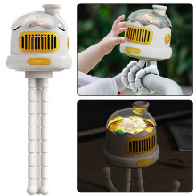 (Head Shaking, Yellow) Rotating Baby Stroller Fan with Night Light - Octopus Cooling Fan Rechargeable Desk Fan for Travel, Dorm & Car