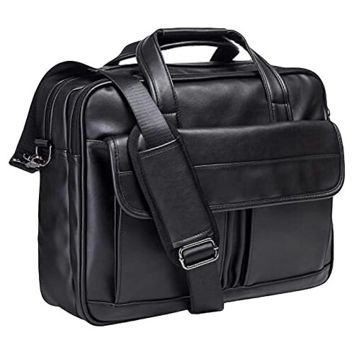 (Black) Laptops Tote Bag for Men Large PU Leather Briefcase for Men Multiple Compartments Messenger Bag