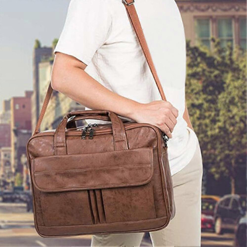 (Black) Laptops Tote Bag for Men Large PU Leather Briefcase for Men Multiple Compartments Messenger Bag 2
