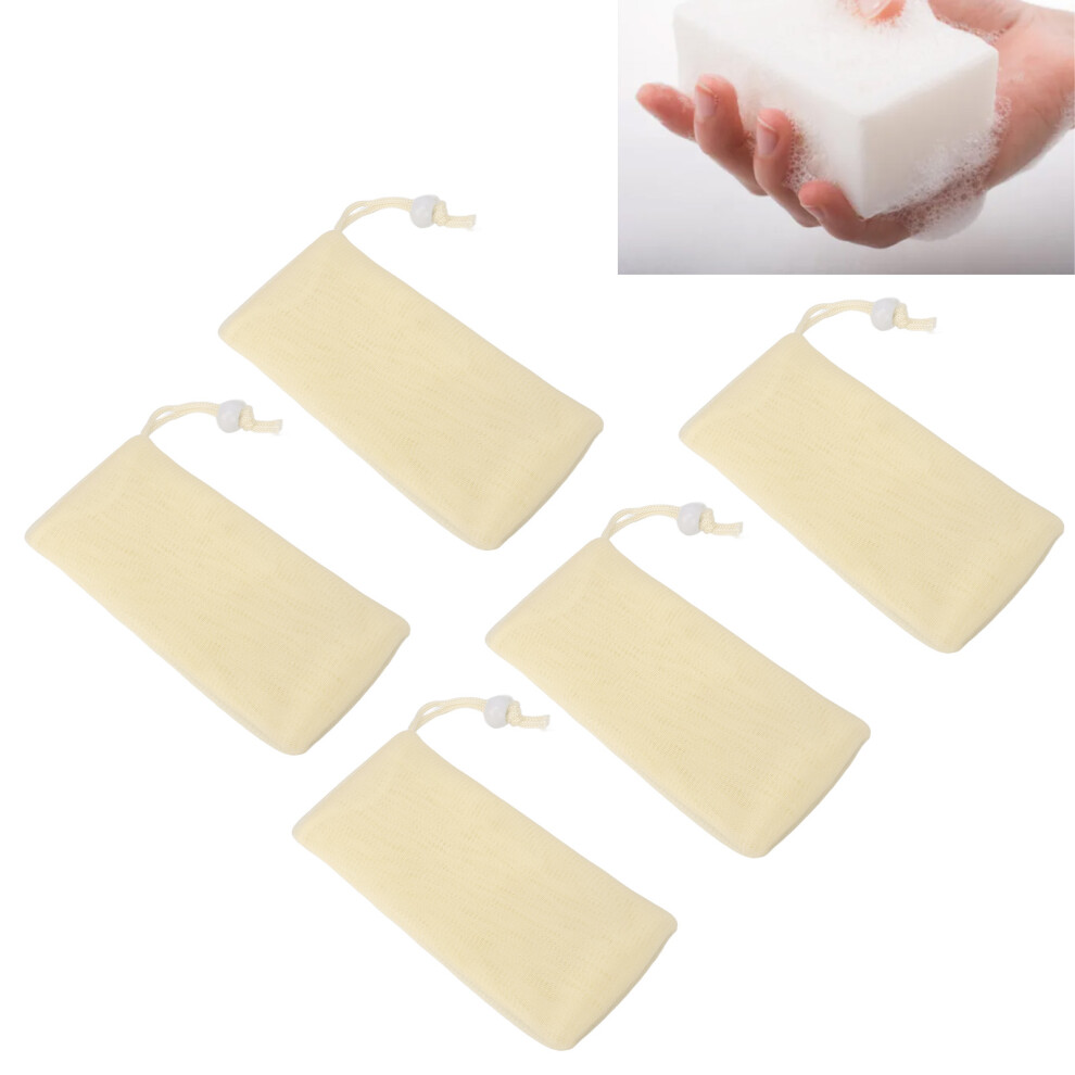 5pcs Beige Mesh Soap Pouches Soft Multi-Layer Foam Net Holders