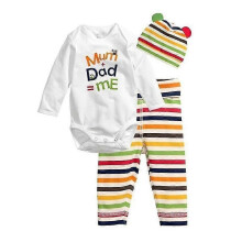 (6-12 Months, Striped Letter) Newborn Baby Boys Girls Cute Animals Romper + Pants + Hat Set Casual Outfit Clothes