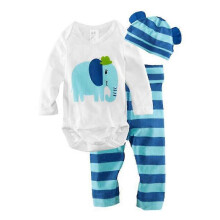 (0-6 Months, Blue Elephant) Newborn Baby Boys Girls Cute Animals Romper + Pants + Hat Set Casual Outfit Clothes