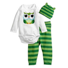 (6-12 Months, Green Owl) Newborn Baby Boys Girls Cute Animals Romper + Pants + Hat Set Casual Outfit Clothes