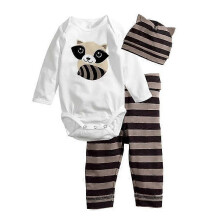 (6-12 Months, Brown Raccoon) Newborn Baby Boys Girls Cute Animals Romper + Pants + Hat Set Casual Outfit Clothes