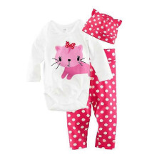 (0-6 Months, Pink Cat) Newborn Baby Boys Girls Cute Animals Romper + Pants + Hat Set Casual Outfit Clothes