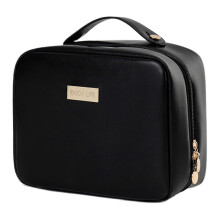 (Black) Large Capacity Makeup Bag PU Leather Cosmetic Bag Handheld Travel Toiletry Bag Beach Bag Makeup Storage Bag Wash Bag Pink