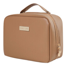 (brown) Large Capacity Makeup Bag PU Leather Cosmetic Bag Handheld Travel Toiletry Bag Beach Bag Makeup Storage Bag Wash Bag Pink
