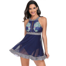 (2XL,Q)One-piece swimsuit for women sports large size mesh skirt bikini swimsuit
