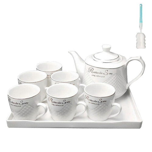 (With Scale Tray) Elegant Ceramic Water Pitcher Tea Set Present Reusable Practical Tea Pot Set Gift for Tea Lover