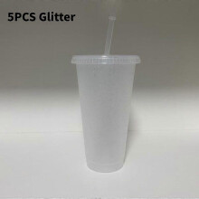 (Glitter White 700ml) 5PCS Straw Coffee Cup Plastic Tumbler with Straw And Lid Reusable Water Juice Cup