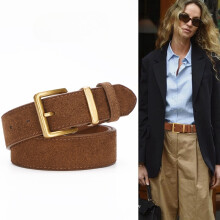 (black A, 100cm) Women's Genuine Leather Suede Cowhide Belt 2.8cm Wide with Metal Buckle for Dresses Jeans