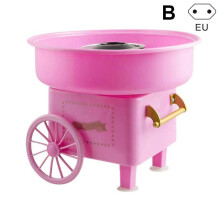 (EU Plug, Pink B) Nostalgia Mini Cotton Candy Machine for Kids Trolley Design Electric Cotton Candy Maker Kit with Spoon and Bamboo Sticks