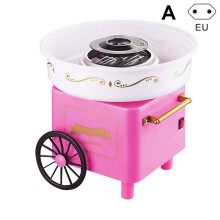(EU Plug, Pink A) Nostalgia Mini Cotton Candy Machine for Kids Trolley Design Electric Cotton Candy Maker Kit with Spoon and Bamboo Sticks